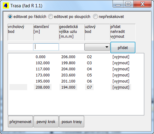 Kapitola 4 Panel Trasa Panel Trasa zobrazuje data vybraného řadu. Jméno právě vybraného řadu je zobrazeno v nadpisu panelu trasa:. Výběr řadu (přepínání řadů) je možné provádět dvěma způsoby.