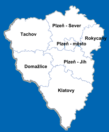 Mapa 1: Schématické znázornění jednotlivých okresů v Plzeňském kraji Na obrázku Mapa1 jsou znázorněny jednotlivé okresy.