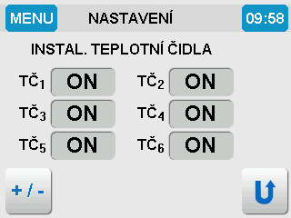 8.4 Nastavení 1. obrazovka 2. obrazovka 3. obrazovka Výběr ohniště DLE ČÍS.