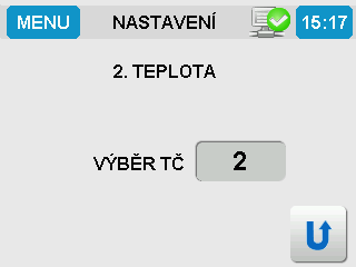 Zobrazení 2. teploty v režimu Hoření V případě, že jsou nainstalovány další teplotní čidla můžeme nastavit zobrazení další teploty na základní uživatelské obrazovce v režimu Hoření.