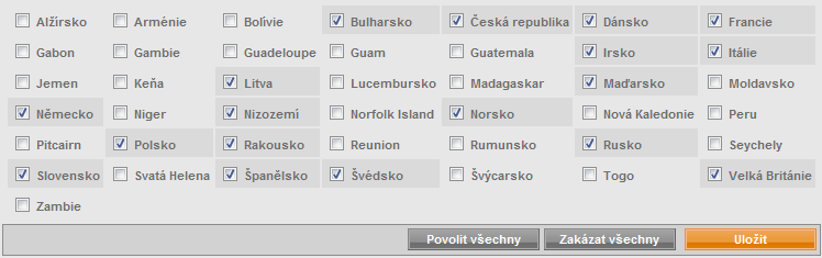 140 / 207 4.9. Státy V případě, ţe chcete vyřizovat své objednávky POUZE do určitých zemí, máte moţnost přednastavit povolené státy.