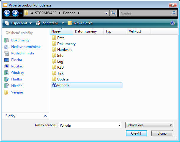 157 / 207 Pomocí tlačítka Procházet nalezněte na svém disku soubor Pohoda.exe Např.