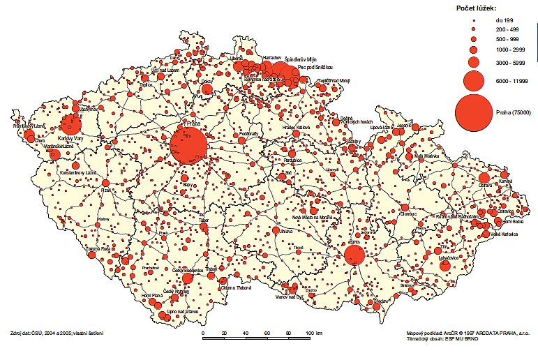 Obr. 16 Kapacita ubytovacích zařízení. Zdroj: Vystoupil et al. (2006) Obr.