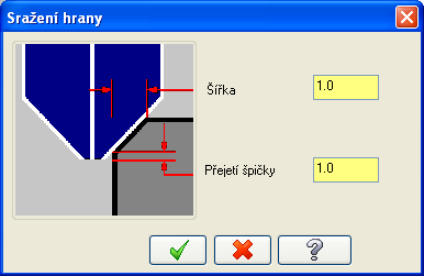 22 - Dialogové okno - frézování sražení EdgeCAM, MasterCAM Na výzvu EdgeCAM určení obráběné geometrie u nabídky Frézovat sraženou hranu, lze vybrat drátové profily, obecné