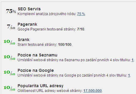 Zatímco analýza zdrojového kódu se zabývá webem jako takovým, analýza síla webu vám ukáže hodnoty ranků a pozice ve vyhledavačích.