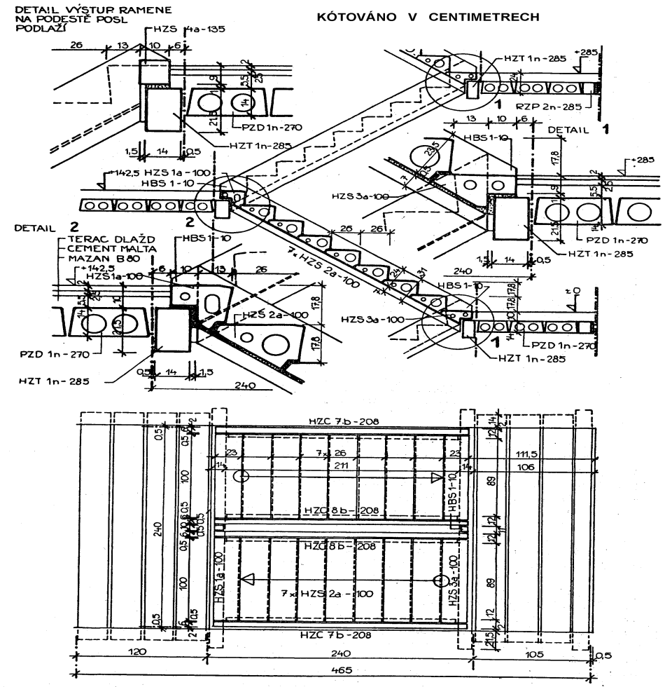 11.2.2. SCHODNICOVÉ SCHODIŠTĚ Železobetonové prvkové typové schodiště KAC 1 240/285 skladby a detaily.