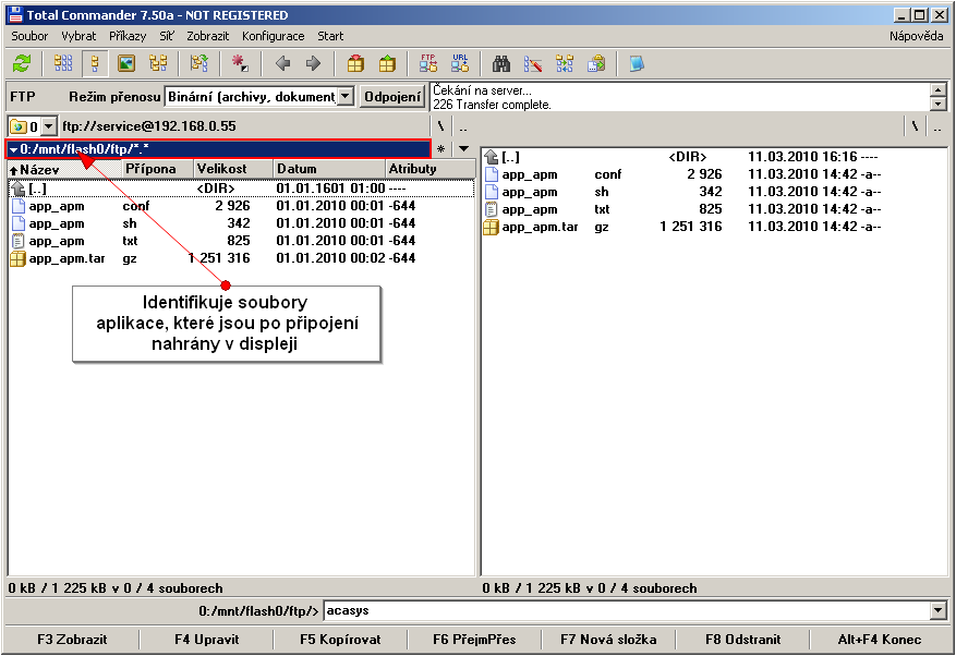 Obr. 10 - TC Připojení k Monitor_A Smazání souborů staré aplikace Identifikujeme, ve kterém okně se zobrazily soubory z připojeného monitoru (dle záhlaví viz obrázek), tyto