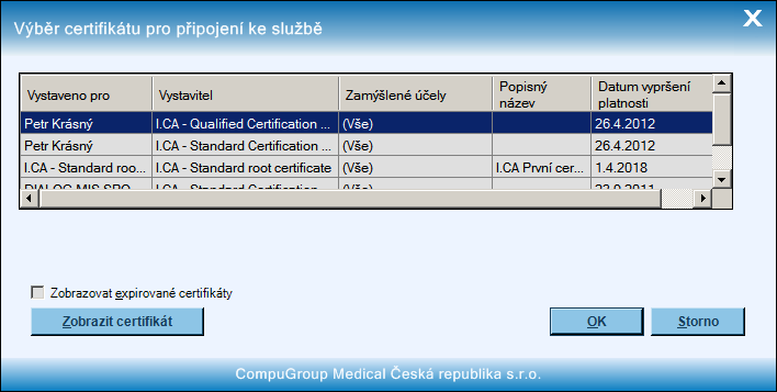 Moduly Výběr osobního certifikátu je obdobný jako v našem modulu edávky. 5.2.