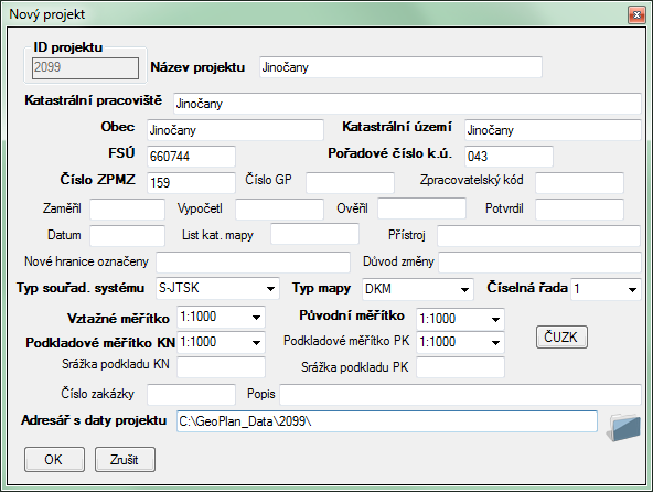 Typy polí Automaticky vyplňované - ID projektu je přiřazováno automaticky. Je to unikátní identifikace projektu v databázi. Číslo je využíváno i při umísťování a pojmenování pracovních souborů.