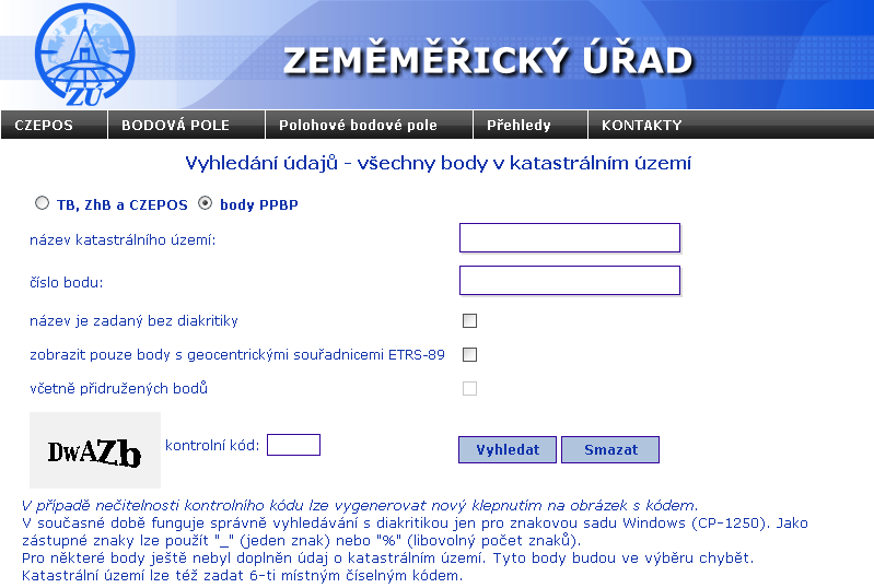 4.6.2.2 PBP číslem Vyhledávání bodů bodových polí zadáním jeho čísla 4.6.2.3 PBP k.ú.