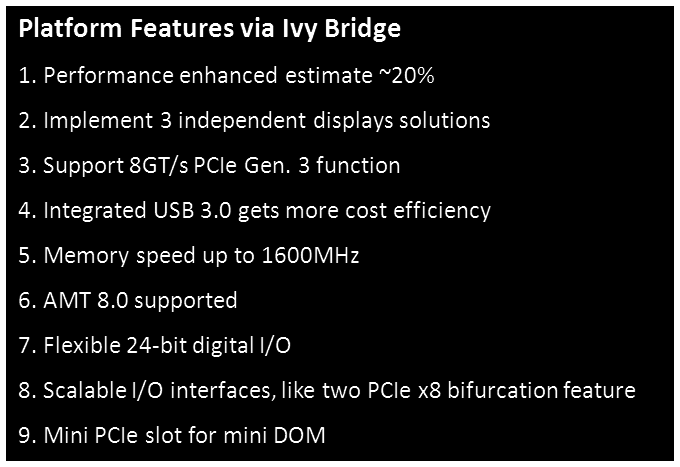 Rychlost pamětí DDR3 až 1600 MHz 6. Podpora AMT 8.0 7. Flexibilní 24 bitové digitální vstupy a výstupy 8.