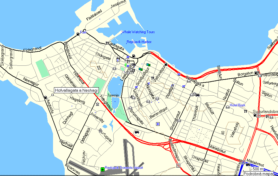 10.7. 2008 (čtvrtek) Glymur Reykjavík 59 km Jihozápadní Island RG 89; LP 164 Reykjavík RG 42, LP 98, mapka centra