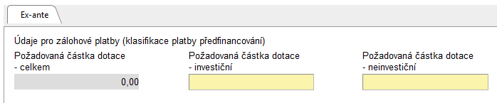 Informace o žádosti o platbu Číslo žádosti o platbu pole se automaticky vyplní. Stav pole se doplní automaticky a vyznačuje stav zpracování ŽoP.