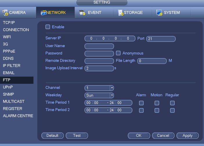 obr 2-6 2.3.5 Image FTP V síťovém nastavení naleznete nastavení pro komunikaci se serverem FTP.