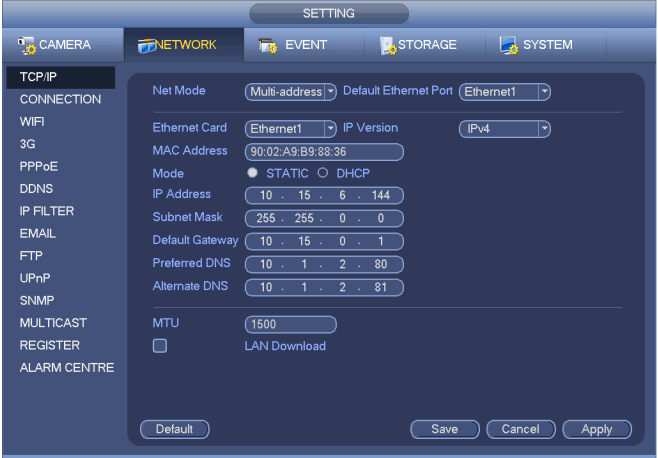 2.5 Network Setup (Nastavení sítě) Nastavení sítě popisují tyto parametry, viz. Obr 2-12: IP adresa: IP adresa zařízení. DHCP: Podpora automatického přiřazení parametrů sítě.