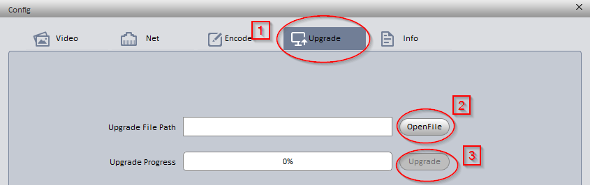 4. Klikněte na ozubené kolečko vedle nalezeného zařízení 5. Klikněte na záložku "Upgrade", dále vyberte *.bin soubor a klikněte na upgrade 6.