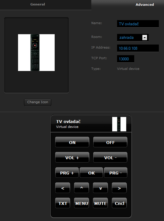 Virtuální zařízení Doplnění vlastní sestavy tlačítek Tlačítkům se přiřazují ovládací kódy připojených zařízení Tlačítka mohou