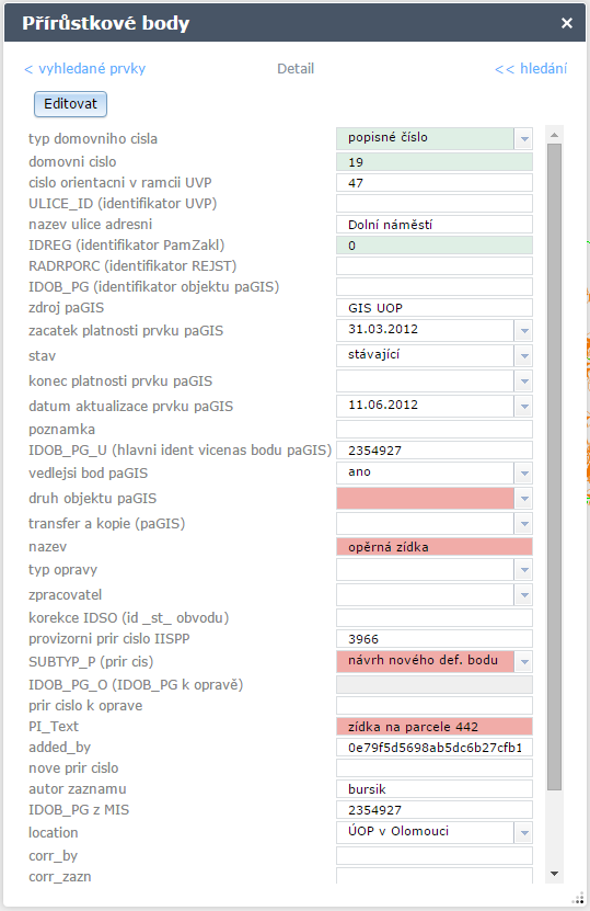 Zobrazit detail a povolit editaci editace přírůstkového bodu (tlačítko je dostupné pouze při právu editace daného bodu).