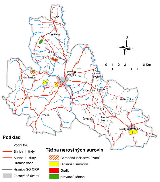 Mapa 4. Ložiska nerostných surovin a chráněná ložisková území v SO ORP Týn nad Vltavou 1.2.