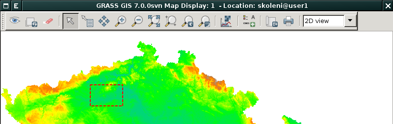 Nastavení regionu na základě rastrové mapy z příkazové řádky g.region raster=elevation Zároveň je možné vybrat pro nastavení výpočetního regionu i více rastrových či vektorových map najednou.