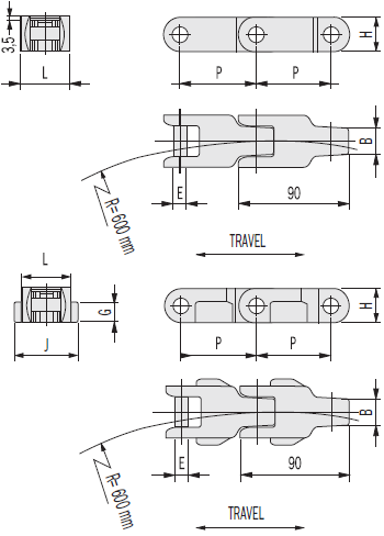 E B H J G D 600 63,5 43 11,0 18,0 28,5 - - 1,44 D 600 TAB 63,5 43 11,0 18,0 28,5 54 14 1,49 - Standardní dodávané délky = 96 roztečí = 20 stop = 6 096 metrů.