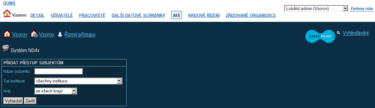 3.3 Řízení přístupu do AIS 3.3.1 Přístup do AIS na úrovni subjektů Správce AIS určuje, které subjekty mohou přistupovat do jeho agendových informačních systémů.