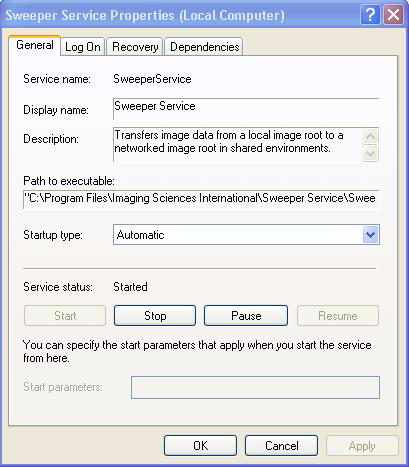 Instalace síťové podpory Konfigurace služby Sweeper 1. Zvolte cestu Control Panel > Administrative Tools > Services a dvakrát klikněte na Sweeper Service. 1. V záložce General potvrďte, že typ spouštění (Startup) je nastaven na Automatic.