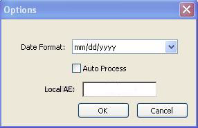 Import a export ze vzdáleného systému/stanice POZNÁMKA: Tlačítko Options v okně Patient Importer umožňuje nastavení datového formátu a názvu AE pro místní pořizovací