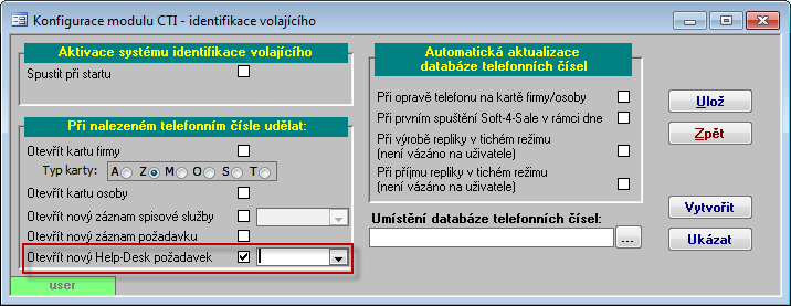 Kontakty 14 Rozšíření identifikace volajícího Menu identifikace volajícího bylo doplněno o vytvoření nového HD požadavku včetně zadání typu HD.