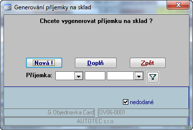 Zakázkový systém 42 Generátor Příjemky z vystavené objednávky Generátor Příjemky z vystavené objednávky (jednorázový) byl upraven přidáním nových funkcí i, aby se číslo objednávky zapsalo i do řádků