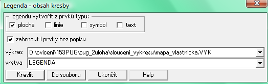 Obr. 4 Nastavení pro výplň plochy g. Tvorba legendy k vlastnické mapě. Použít funkci Výkres Složené prvky Legenda výkresů a dále volba Analýza dat Obr. 5 Nastavení pro analýzu dat Obr.