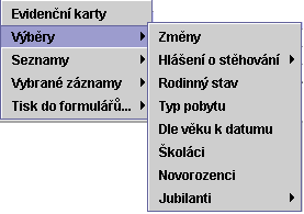 74 5. Karty včetně dětí - tisk formulářů pro detail včetně dětí 6. Karty bez dětí - tisk formulářů pro detail bez dětí 3.