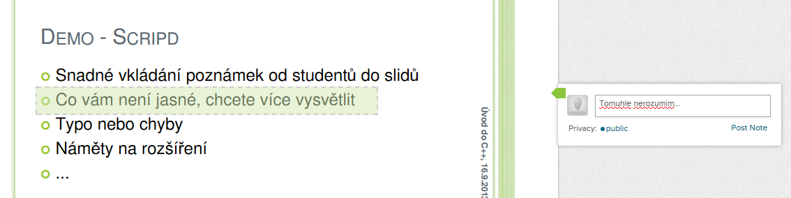 Demo - Scripd Snadné vkládání poznámek od studentů