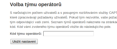 Použití Obr. 3 Vložení kódu, umožňuje vybrat tým operátorů Po nainstalování a nastavení může uživatel doplněk pohodlně používat.