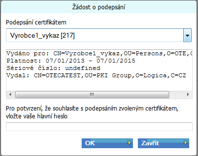 Pokud uživatel vybere špatný profil nebo se po prvním podepsáním rozhodne, že chce používat jiný profil musí zavřít prohlížeč a znovu se přihlásit do aplikace.