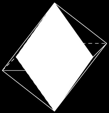 Obr. b) Krychle má dva druhy rovin souměrnosti. Tři roviny procházejí středy čtyř protějších hran (viz obr. 3), další roviny procházejí vždy dvěma protějšími hranami (viz obr. 4).