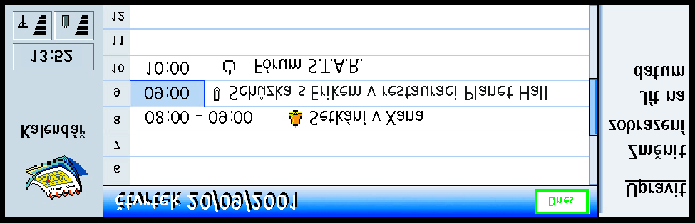 Zobrazení typu Týden Obrázek 44 V zobrazení Týden jsou polo¾ky zvoleného týdne uvádìny v sedmi rámeècích dnù. V barevném indikátoru vedle rámeèku dne je zobrazeno datum a název dne.