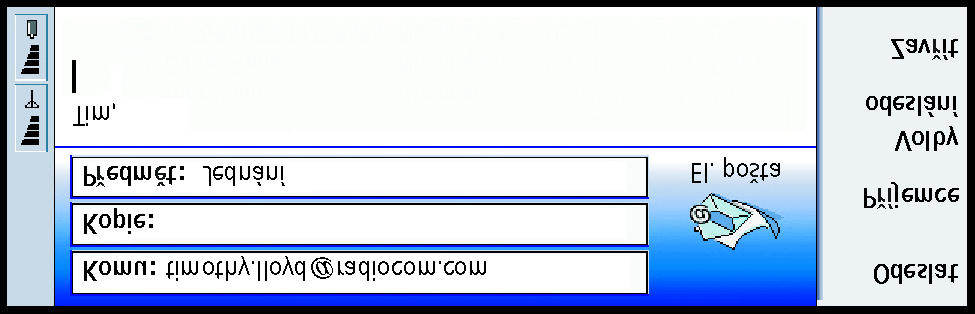 Psaní a odeslání nové zprávy el. po¹ty 1 V hlavním zobrazení aplikace Zprávy stisknìte Psát el. po¹tu. Otevøe se editor zprávy, viz obrázek 73. Tip: Nemù¾ete-li odeslat z komunikátoru el.