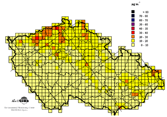 1991 Pokles znečištění atmosféry v důsledku odsíření elektráren a plynofikace zdrojů tepla 1991 1998 Roční průměrné