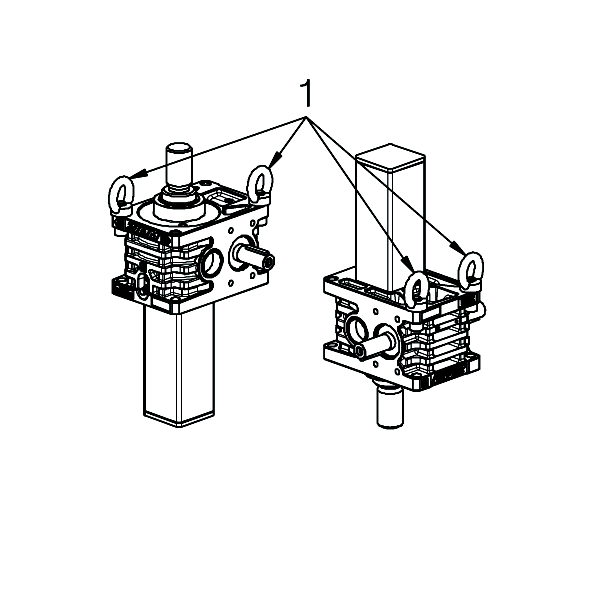 Zdvižná převodovka ZIMM 5 Přeprava a skladování Přepravní upevnění Pro bezpečné zavěšení lze na převodovku nainstalovat šrouby s oky nebo matice s oky. Obr.