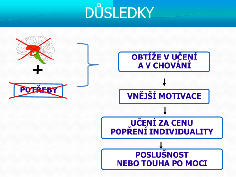 Další dopady se týkají dokonce i charakteru dítěte: učí účelovému chování vede k závislosti na vnější motivaci pokud nikdo nic neslibuje, nebo něčím nehrozí, proč bych to dělala?