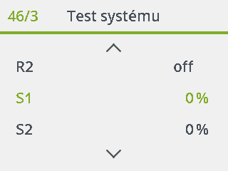 7.4.4 Výpis systému Zobrazení nastavených funkcí 7.4.5 Test vstupů Zobrazení aktuálních hodnot na vstupech 7.