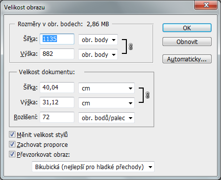 Oříznutí obrázku (Panel nástrojů -> Nástroj oříznutí) použijete tehdy, když potřebujete pracovat pouze s určitou obdélníkovou částí (výřezem)