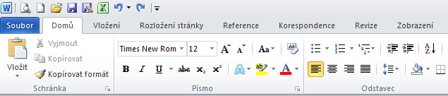 L1 - Popis programu, seznámení se s prostředím WORD 2010 Založen na systému pásů Karet se záložkami obsahujícími skupiny