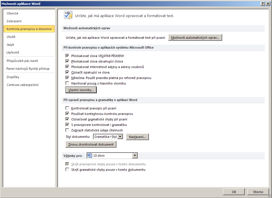 L8 Pravopis Možnosti Wordu při