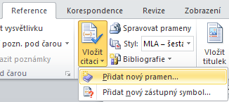 L 10 Delší dokumenty Bibliografie karta Reference Vložit citaci Přidat nový pramen Bibliografie je seznam pramenů, které byly použity při vytváření