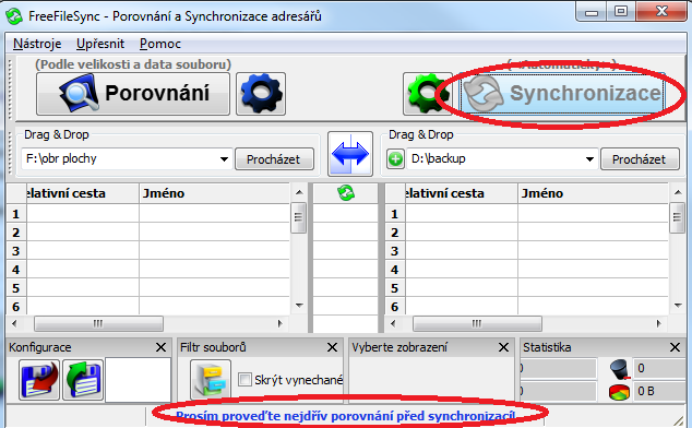 Doporučení: Změna řešení konfliktů. Obrázek 30 - Konflikt při synchronizaci 7.1.5 Zašedlé tlačítko synchronizace Tlačítko synchronizace je bez předchozího porovnání nedostupné (zašedlé).