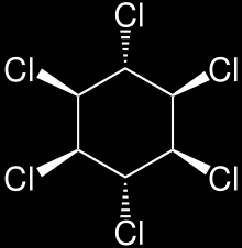 Chlorované pesticidy - HCH Hexachlorcyklohexan (HCH) chlorovaný cyklický uhlovodík, několik izomerů nejúčinnější gamma-hch (γ-hch, Lindan) insekticid - bílý prášek lehce zatuchlého zápachu, dobře