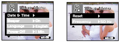 Nabídka Nastavení (Setup Menu) Nastavení Popis Volba Date & Time (Datum a Čas) Beeper (Zvuková signalizace) Language (Jazyk) Podrobnosti týkající se nastavení naleznete v části Nastavení data a času.