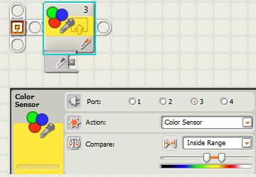 3. Barevný senzor (color senzor) najdeme jej v paletě Sensor, položka Color senzor základní verze senzoru rozlišuje šest barev černou, modrou,
